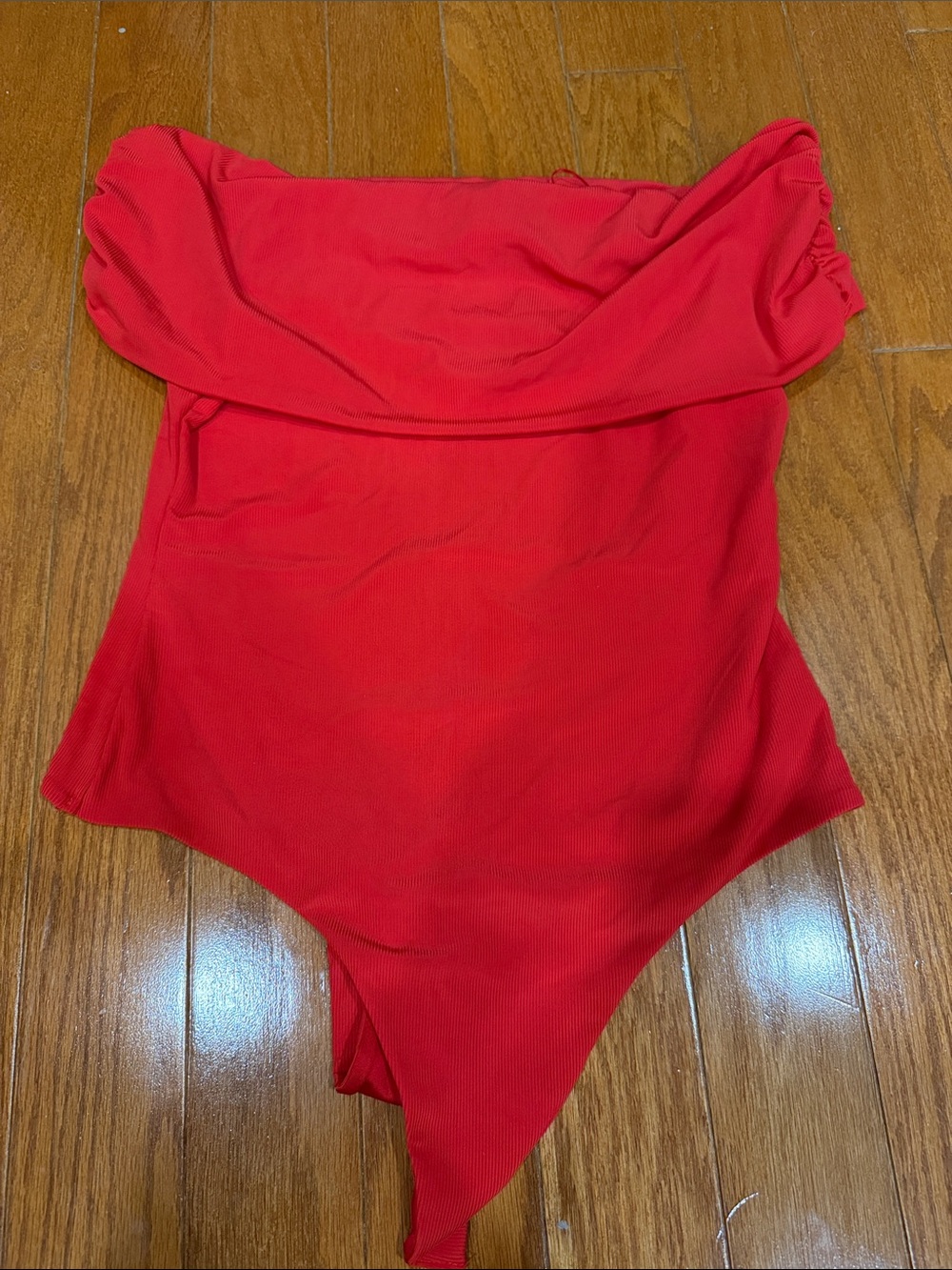 Red Off-Shoulder One-Piece Bodysuit